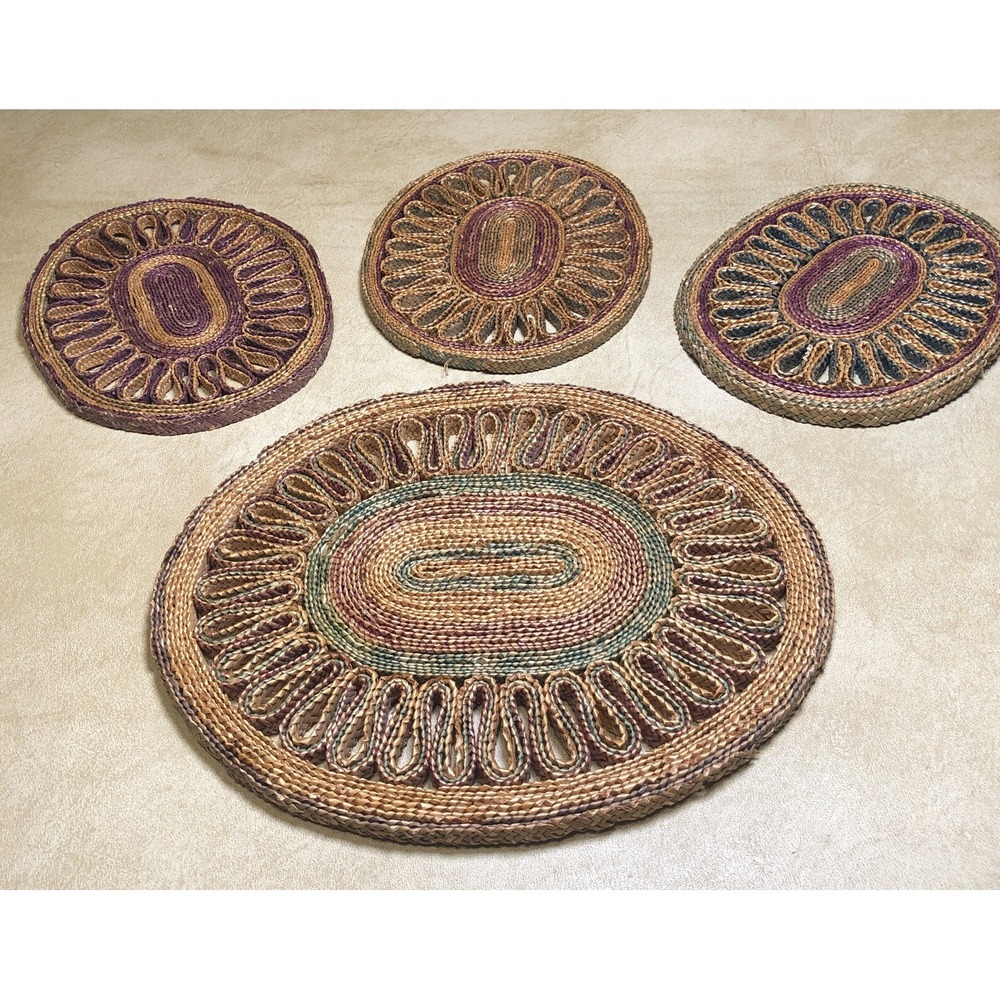 Vintage Woven Wicker Rattan Raffia Trivet Hot Pad Plates‎ Boho (4)